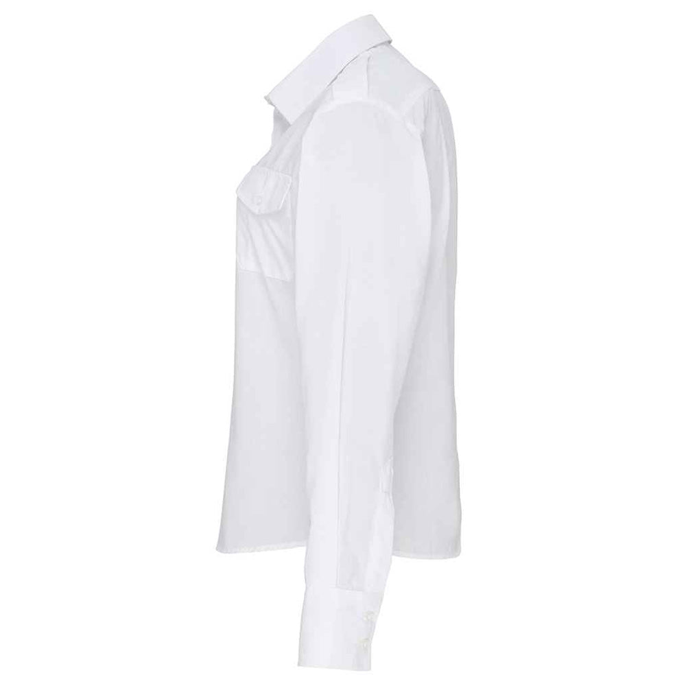 White - Side - Premier Womens-Ladies Long-Sleeved Pilot Shirt