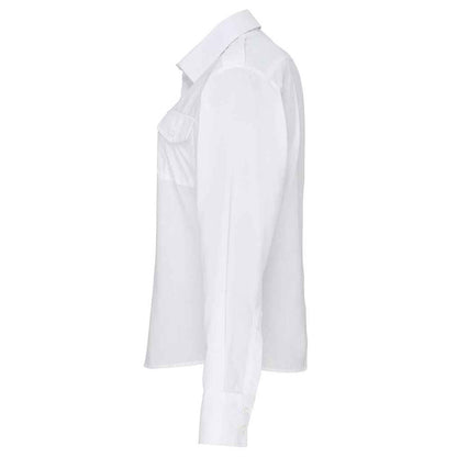White - Side - Premier Womens-Ladies Long-Sleeved Pilot Shirt
