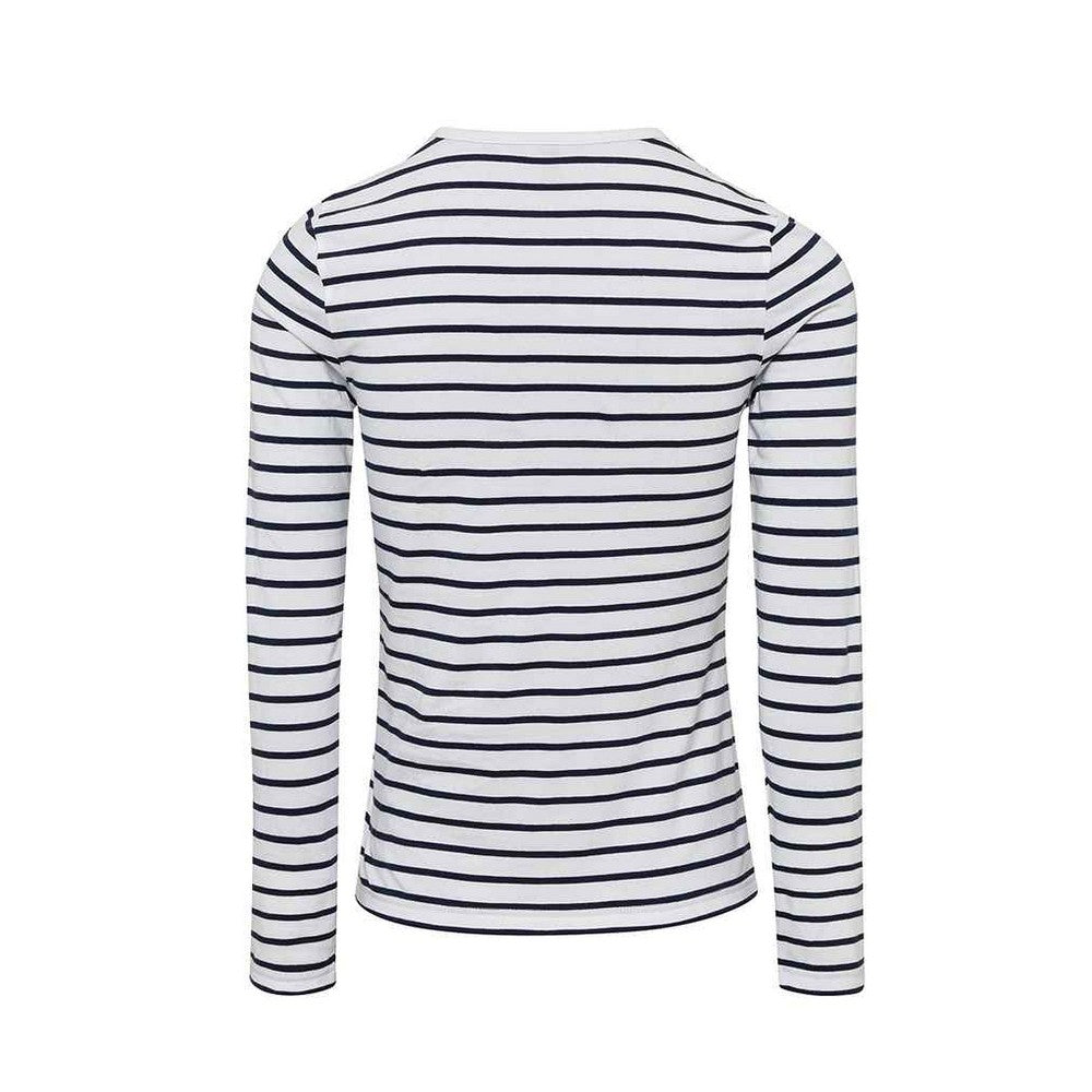 White-Navy - Back - Premier Womens-Ladies Long John Roll Sleeve T-Shirt