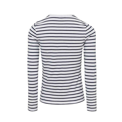 White-Navy - Back - Premier Womens-Ladies Long John Roll Sleeve T-Shirt