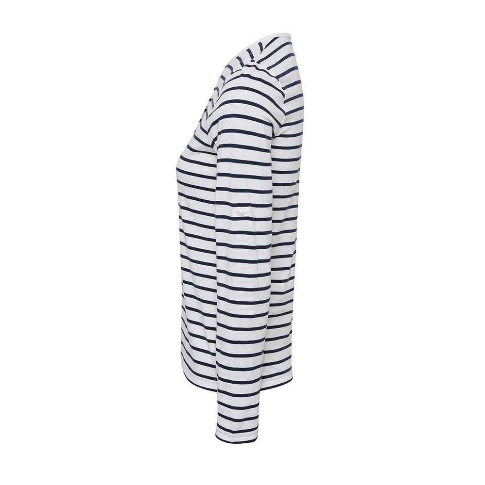White-Navy - Side - Premier Womens-Ladies Long John Roll Sleeve T-Shirt