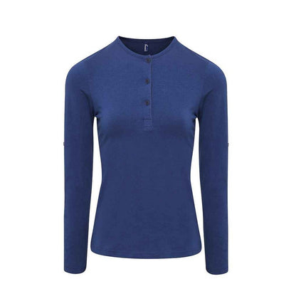 Indigo - Front - Premier Womens-Ladies Long John Roll Sleeve T-Shirt