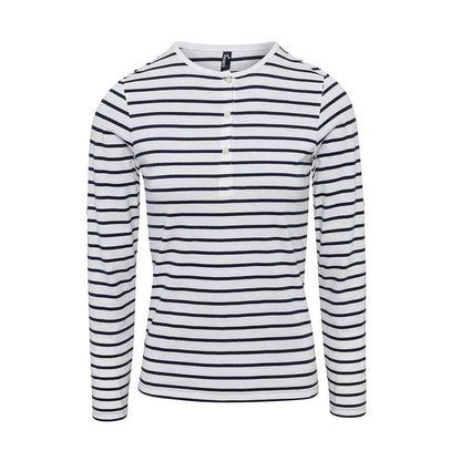 White-Navy - Front - Premier Womens-Ladies Long John Roll Sleeve T-Shirt
