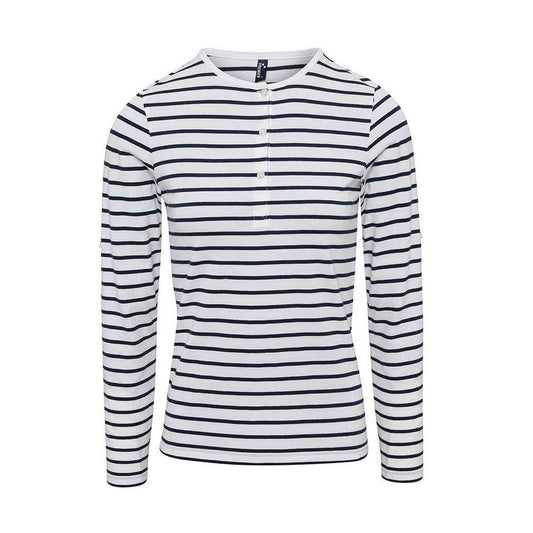 White-Navy - Front - Premier Womens-Ladies Long John Roll Sleeve T-Shirt