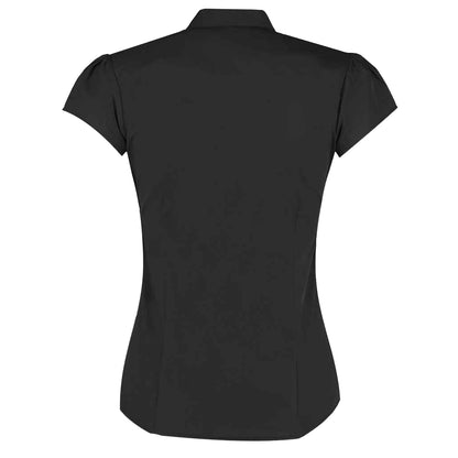 Black - Back - Kustom Kit Womens-Ladies Poplin Mandarin Collar Tailored Capped Sleeved Blouse