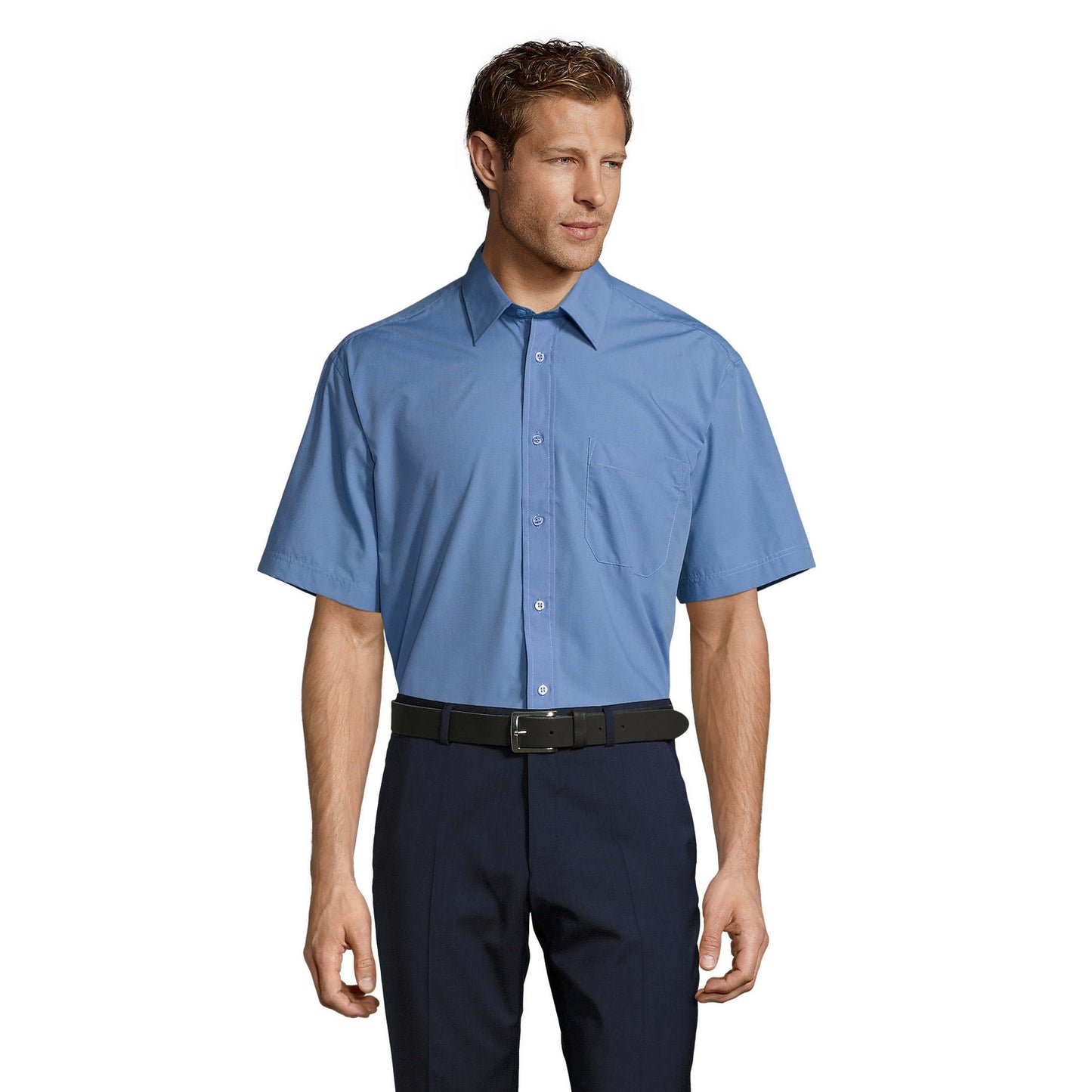 Middle Blue - Front - SOLS Mens Bristol Poplin Short-Sleeved Shirt
