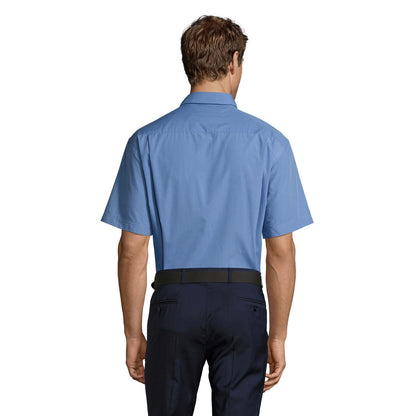 Middle Blue - Back - SOLS Mens Bristol Poplin Short-Sleeved Shirt