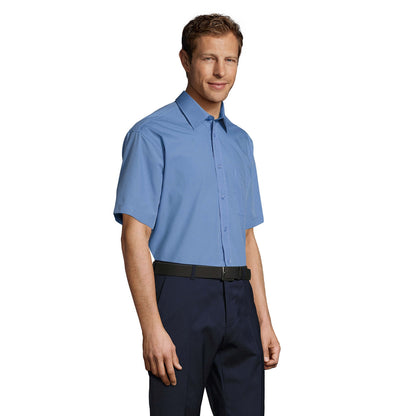 Middle Blue - Side - SOLS Mens Bristol Poplin Short-Sleeved Shirt