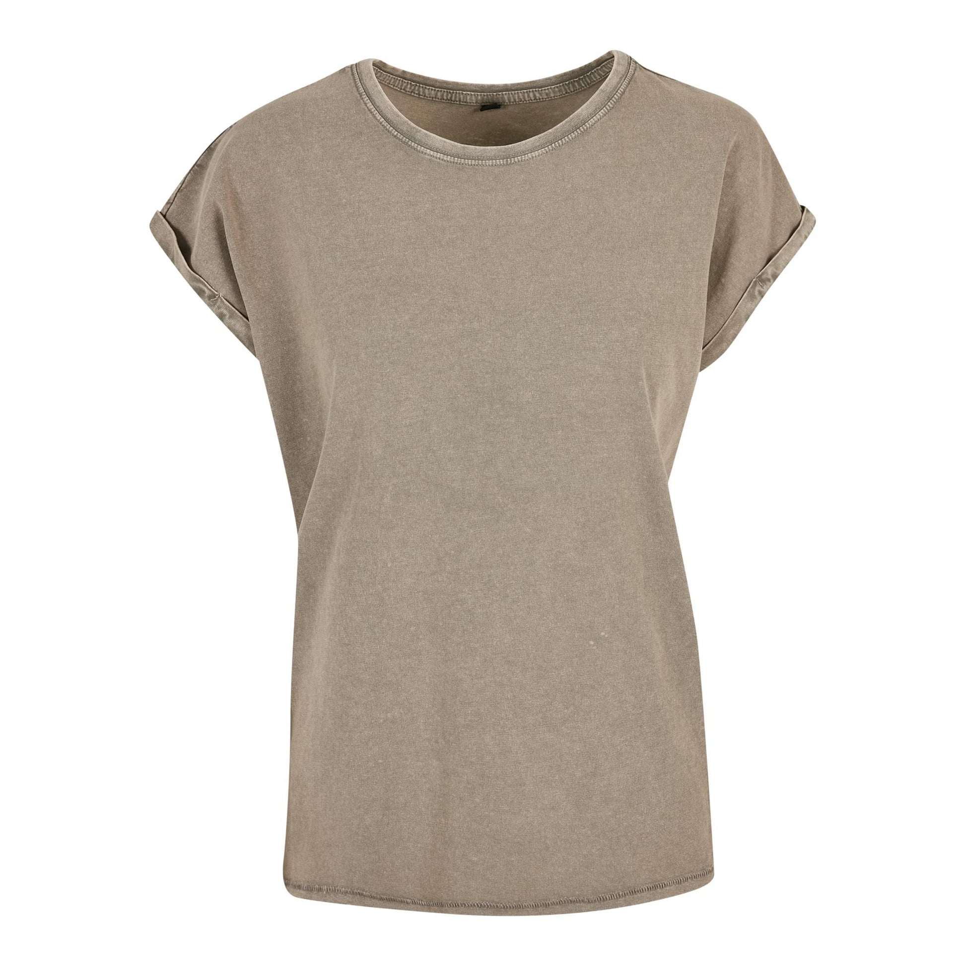 Dark Khaki - Front - Build Your Brand Womens-Ladies Acid Wash Extended Shoulder T-Shirt