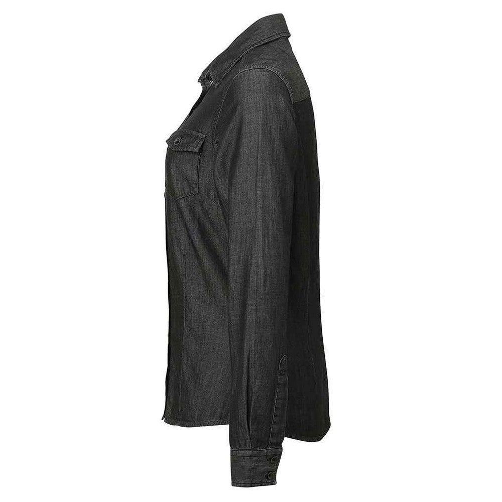Black Denim - Side - Premier Womens-Ladies Denim Jean Style Stitching Shirt