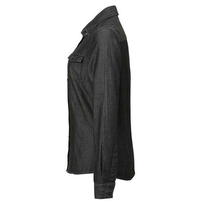 Black Denim - Side - Premier Womens-Ladies Denim Jean Style Stitching Shirt