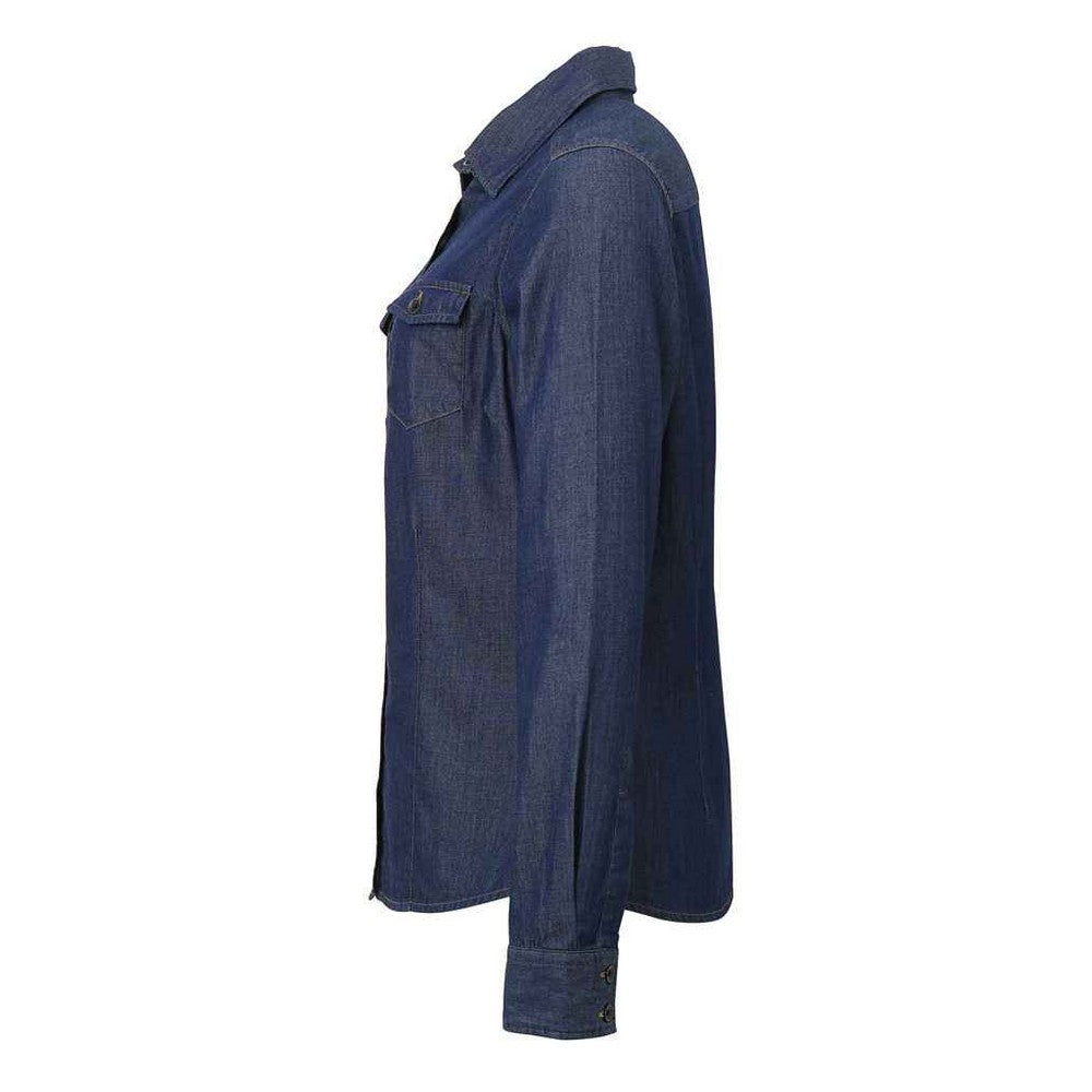 Indigo Denim - Side - Premier Womens-Ladies Denim Jean Style Stitching Shirt