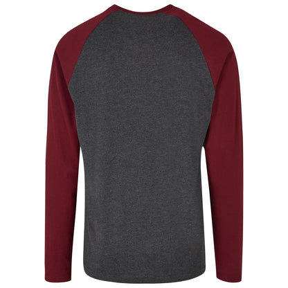 Charcoal-Cherry - Back - Build Your Brand Mens Contrast Raglan Long-Sleeved T-Shirt