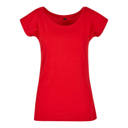 City Red - Front - Build Your Brand Womens-Ladies Wide Neck T-Shirt