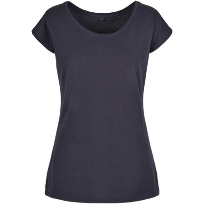 Navy - Front - Build Your Brand Womens-Ladies Wide Neck T-Shirt