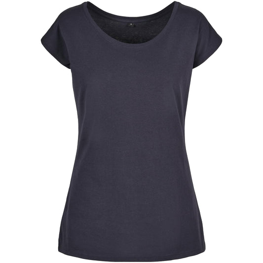 Navy - Front - Build Your Brand Womens-Ladies Wide Neck T-Shirt