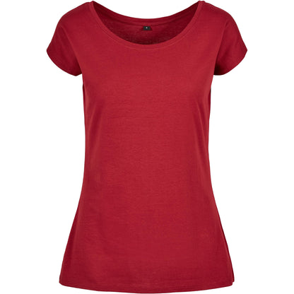 Burgundy - Front - Build Your Brand Womens-Ladies Wide Neck T-Shirt