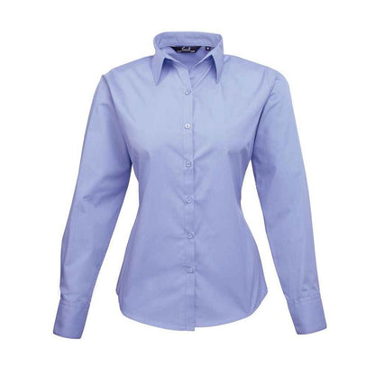 Navy - Front - Premier Womens-Ladies Poplin Long-Sleeved Blouse