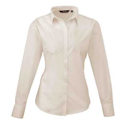 Pink - Front - Premier Womens-Ladies Poplin Long-Sleeved Blouse