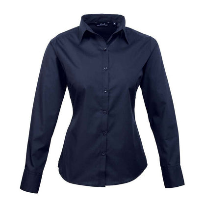 Purple - Front - Premier Womens-Ladies Poplin Long-Sleeved Blouse