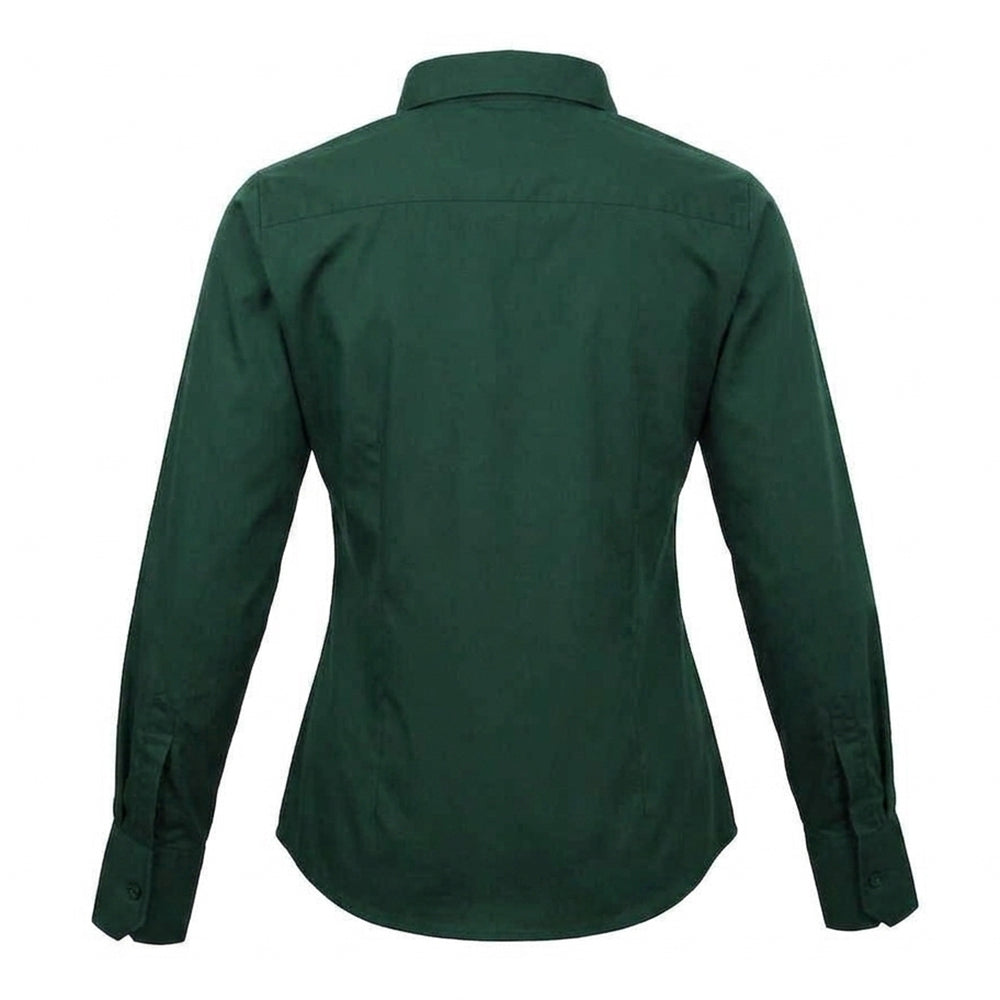 Burgundy - Front - Premier Womens-Ladies Poplin Long-Sleeved Blouse
