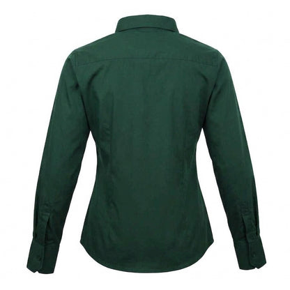 Burgundy - Front - Premier Womens-Ladies Poplin Long-Sleeved Blouse