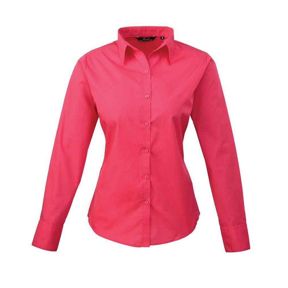 Light Blue - Front - Premier Womens-Ladies Poplin Long-Sleeved Blouse