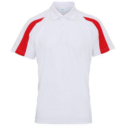 Arctic White-Fire Red - Front - Just Cool Mens Cool Contrast Polo Shirt