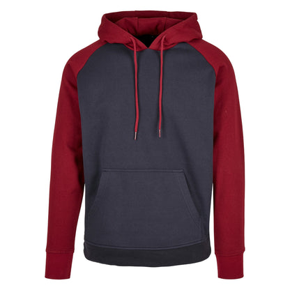 Navy-Burgundy - Front - Build Your Brand Mens Contrast Raglan Hoodie