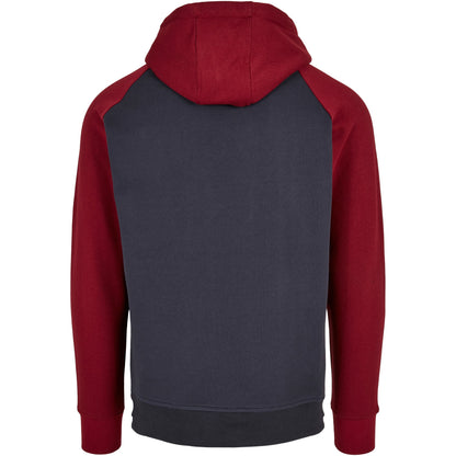 Navy-Burgundy - Back - Build Your Brand Mens Contrast Raglan Hoodie