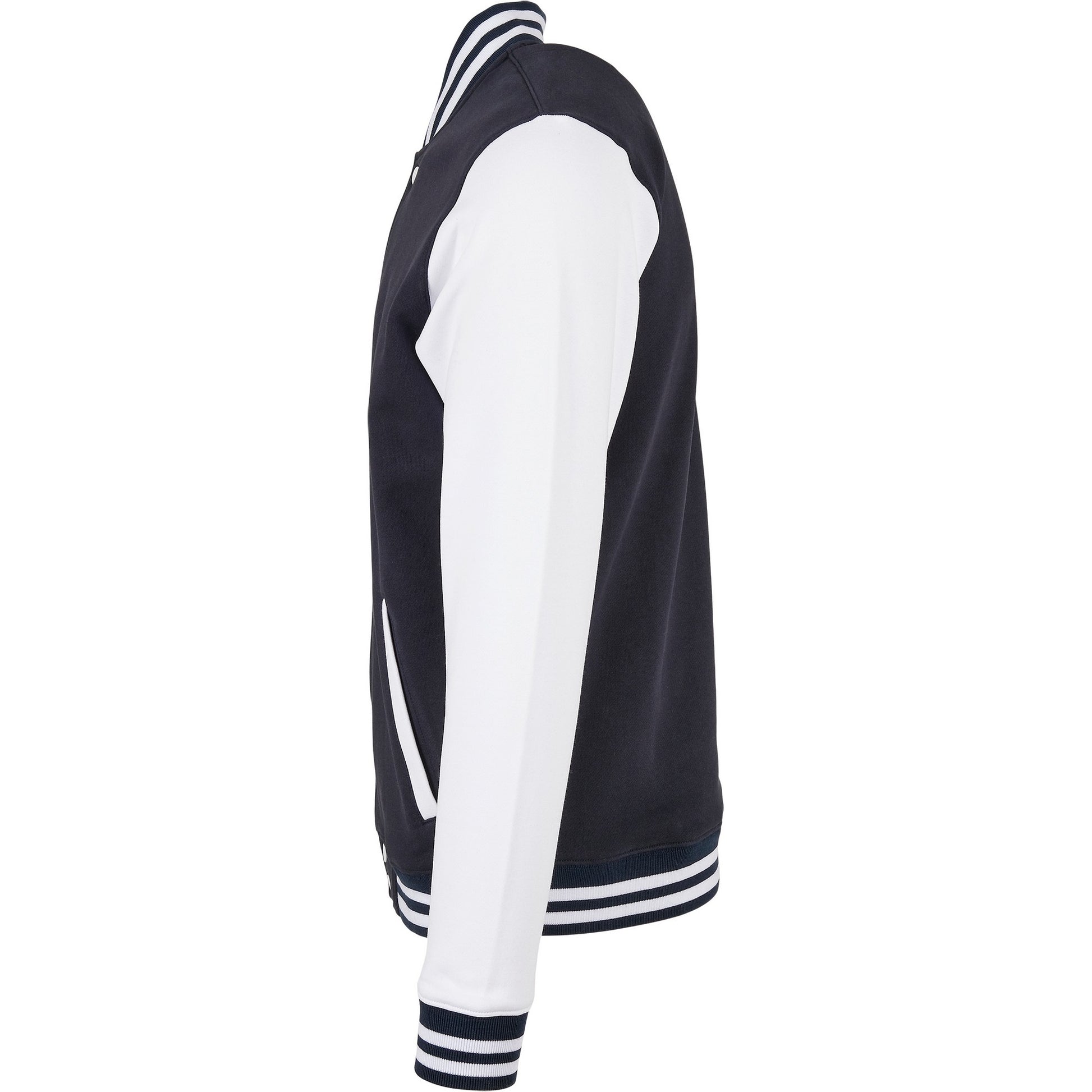 Navy-White - Lifestyle - Build Your Brand Mens Basic Varsity Jacket