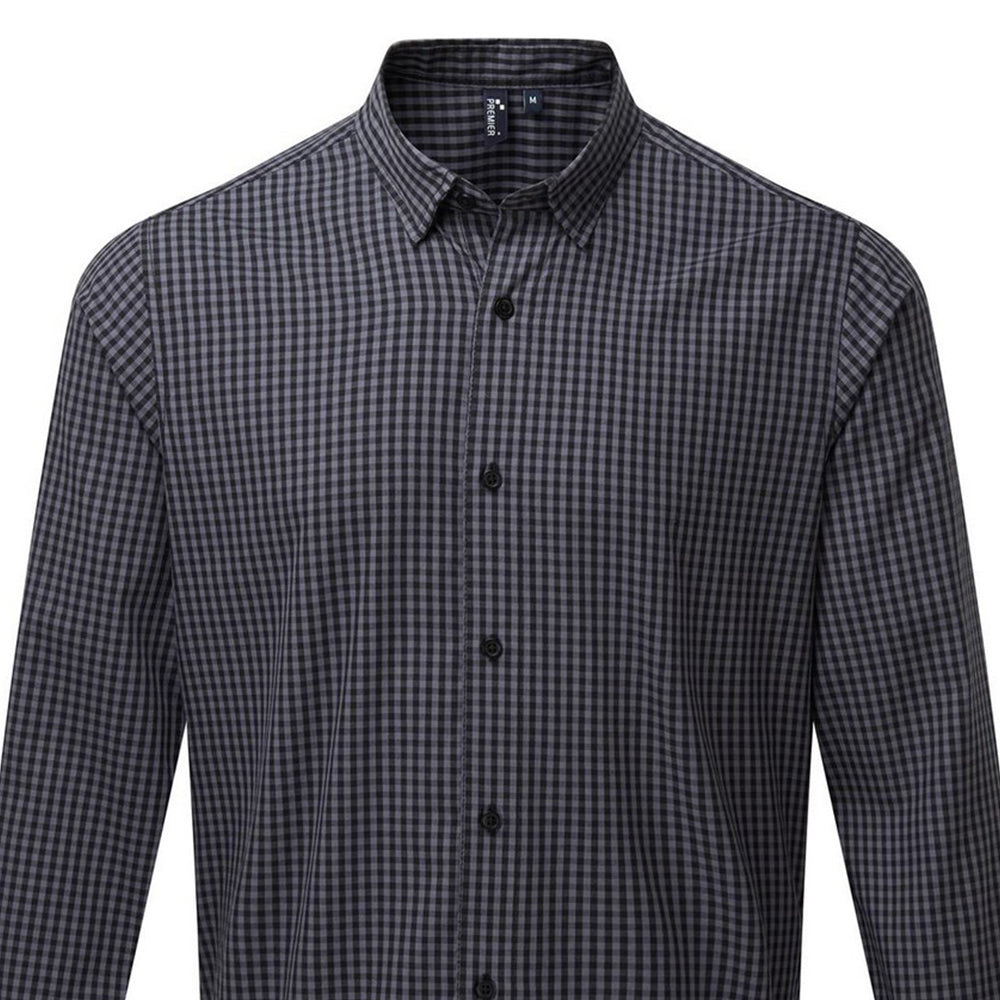 Steel-Black - Back - Premier Mens Maxton Checked Long-Sleeved Shirt