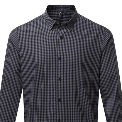Steel-Black - Back - Premier Mens Maxton Checked Long-Sleeved Shirt