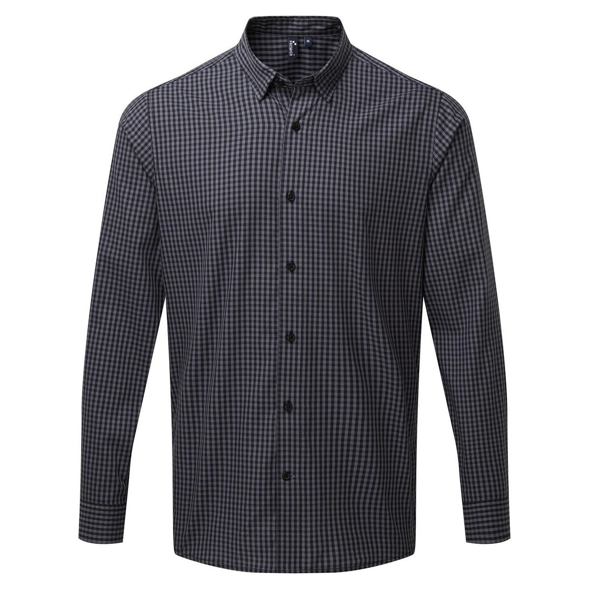 Steel-Black - Front - Premier Mens Maxton Checked Long-Sleeved Shirt