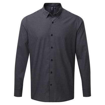 Steel-Black - Front - Premier Mens Maxton Checked Long-Sleeved Shirt