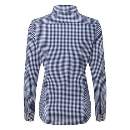 Navy-White - Back - Premier Womens-Ladies Maxton Checked Long-Sleeved Shirt