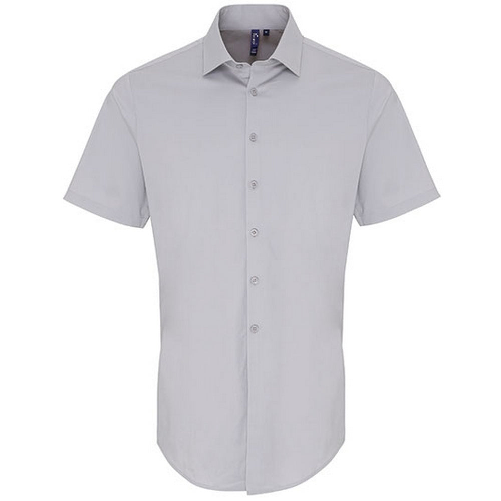 Silver - Front - Premier Mens Poplin Stretch Short-Sleeved Shirt