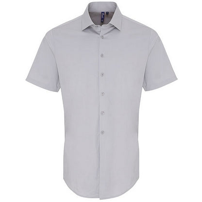 Silver - Front - Premier Mens Poplin Stretch Short-Sleeved Shirt