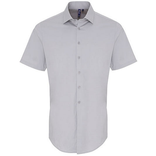 Silver - Front - Premier Mens Poplin Stretch Short-Sleeved Shirt