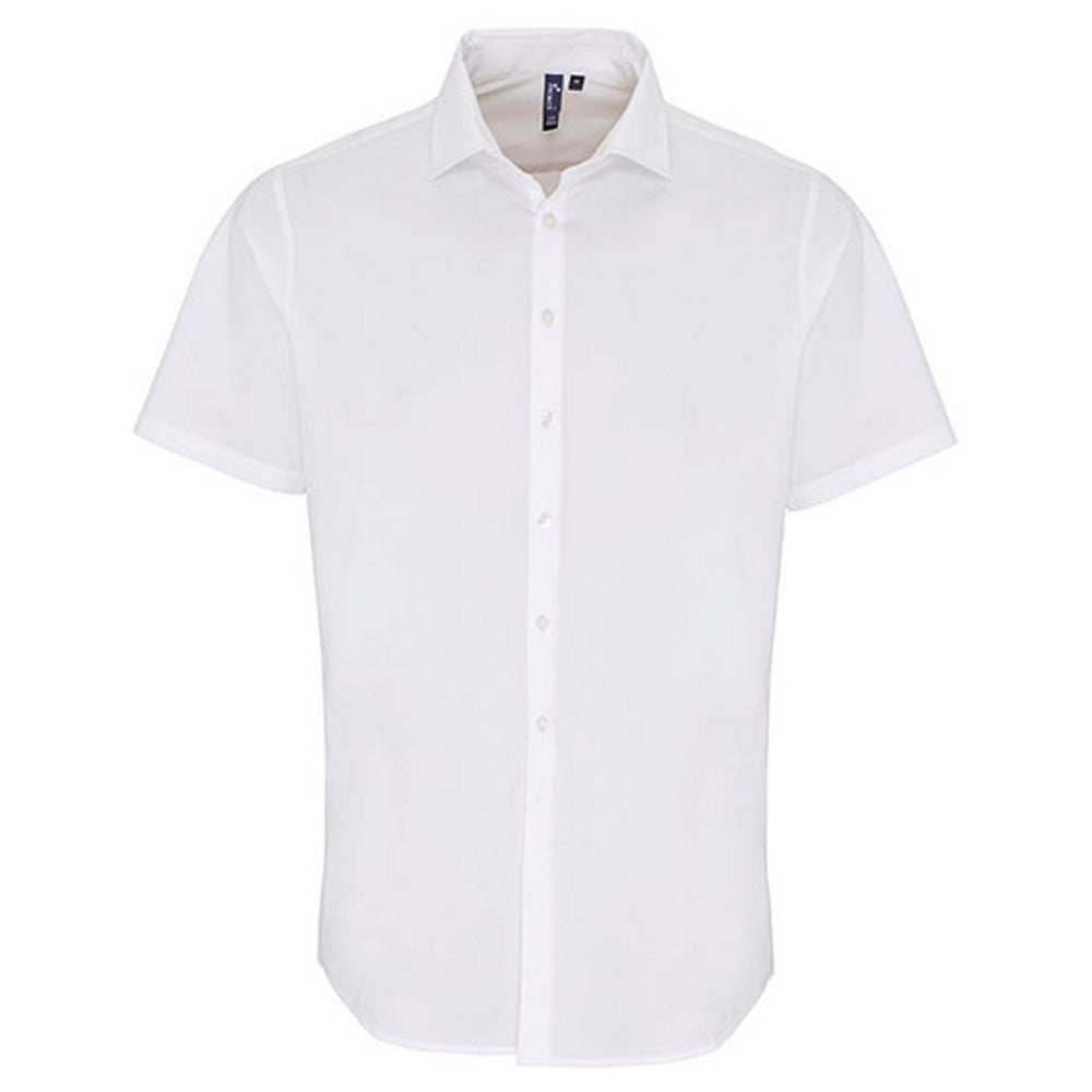 White - Front - Premier Mens Poplin Stretch Short-Sleeved Shirt