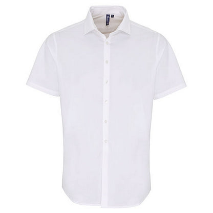 White - Front - Premier Mens Poplin Stretch Short-Sleeved Shirt