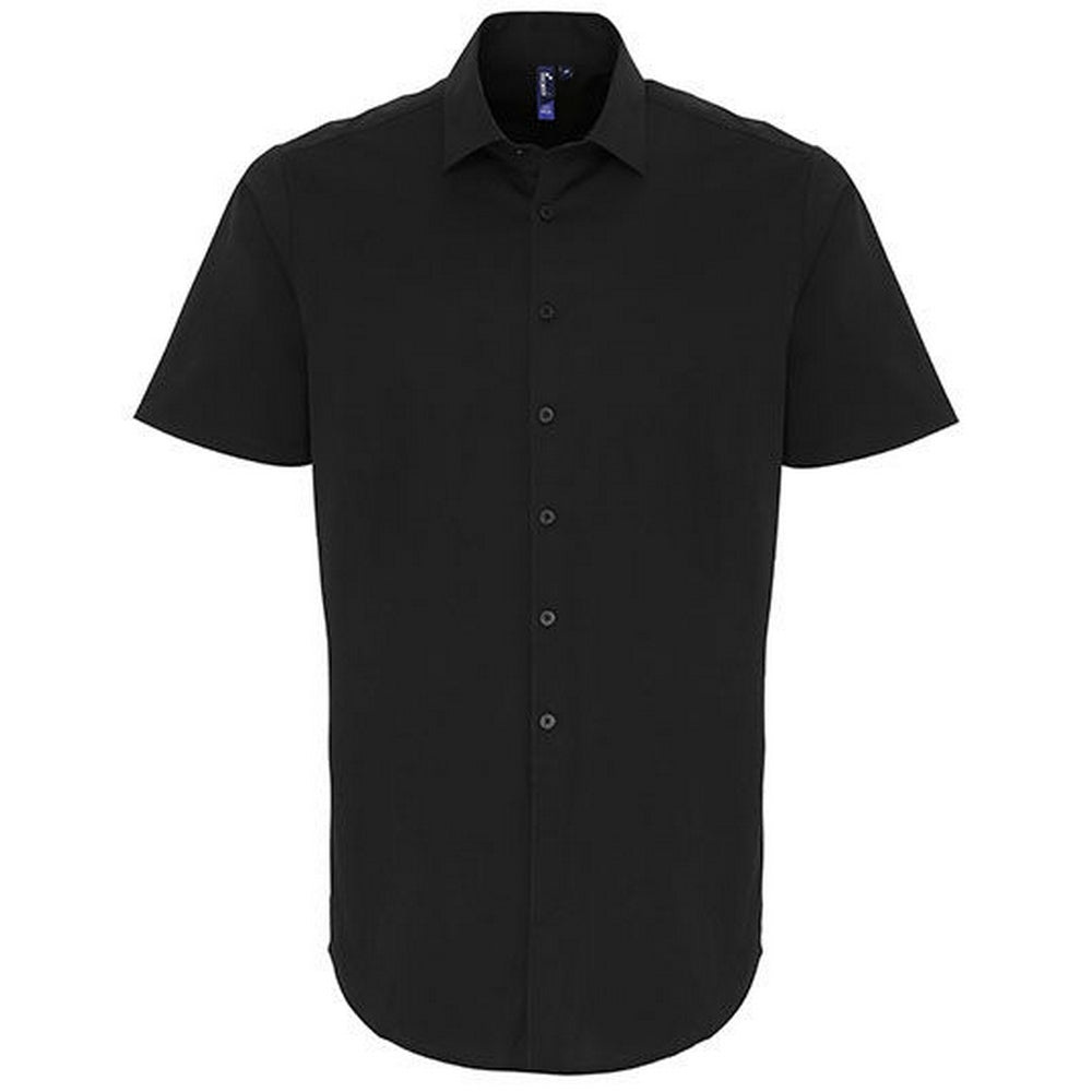 Black - Front - Premier Mens Poplin Stretch Short-Sleeved Shirt