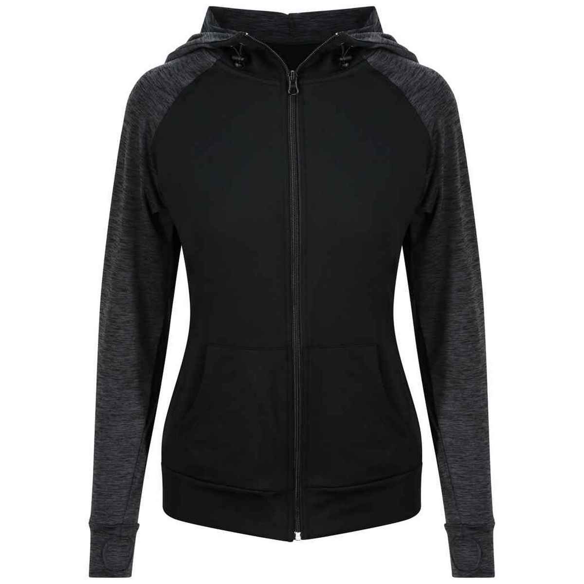Black-Black Slate Melange - Front - Just Cool Womens-Ladies Cool Contrast Full Zip Hoodie