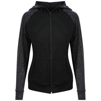 Black-Black Slate Melange - Front - Just Cool Womens-Ladies Cool Contrast Full Zip Hoodie