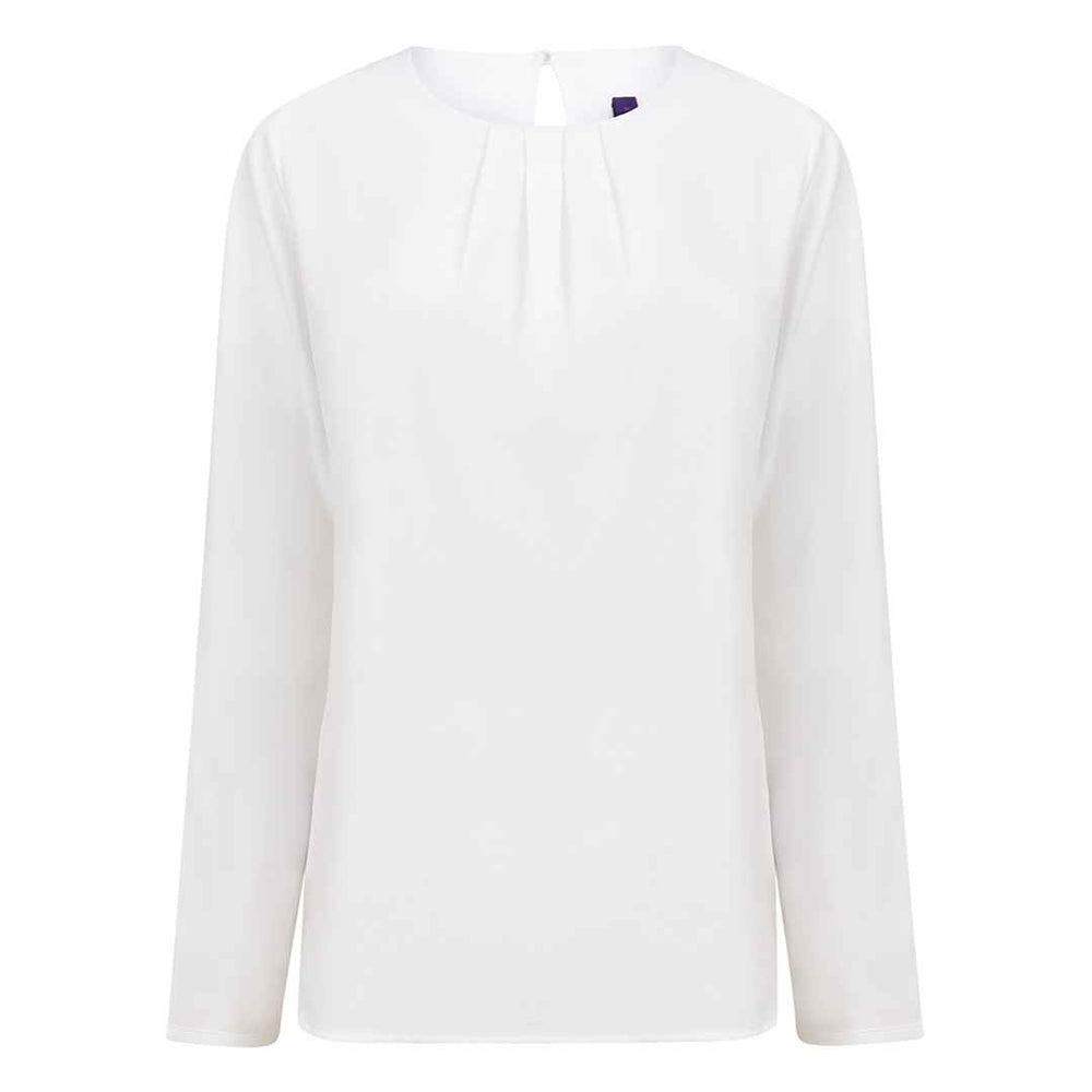 White - Front - Henbury Womens-Ladies Pleated Front Long-Sleeved Blouse