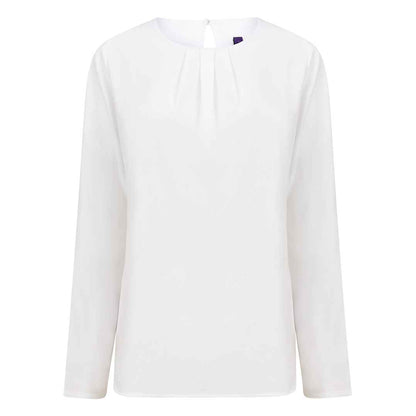 White - Front - Henbury Womens-Ladies Pleated Front Long-Sleeved Blouse