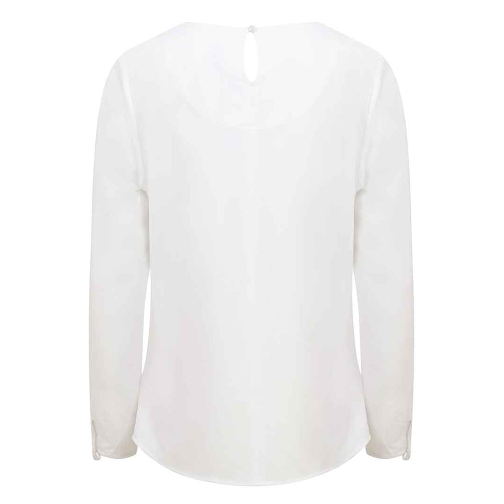 White - Back - Henbury Womens-Ladies Pleated Front Long-Sleeved Blouse