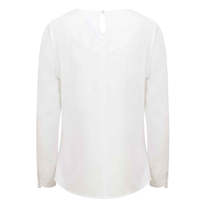 White - Back - Henbury Womens-Ladies Pleated Front Long-Sleeved Blouse