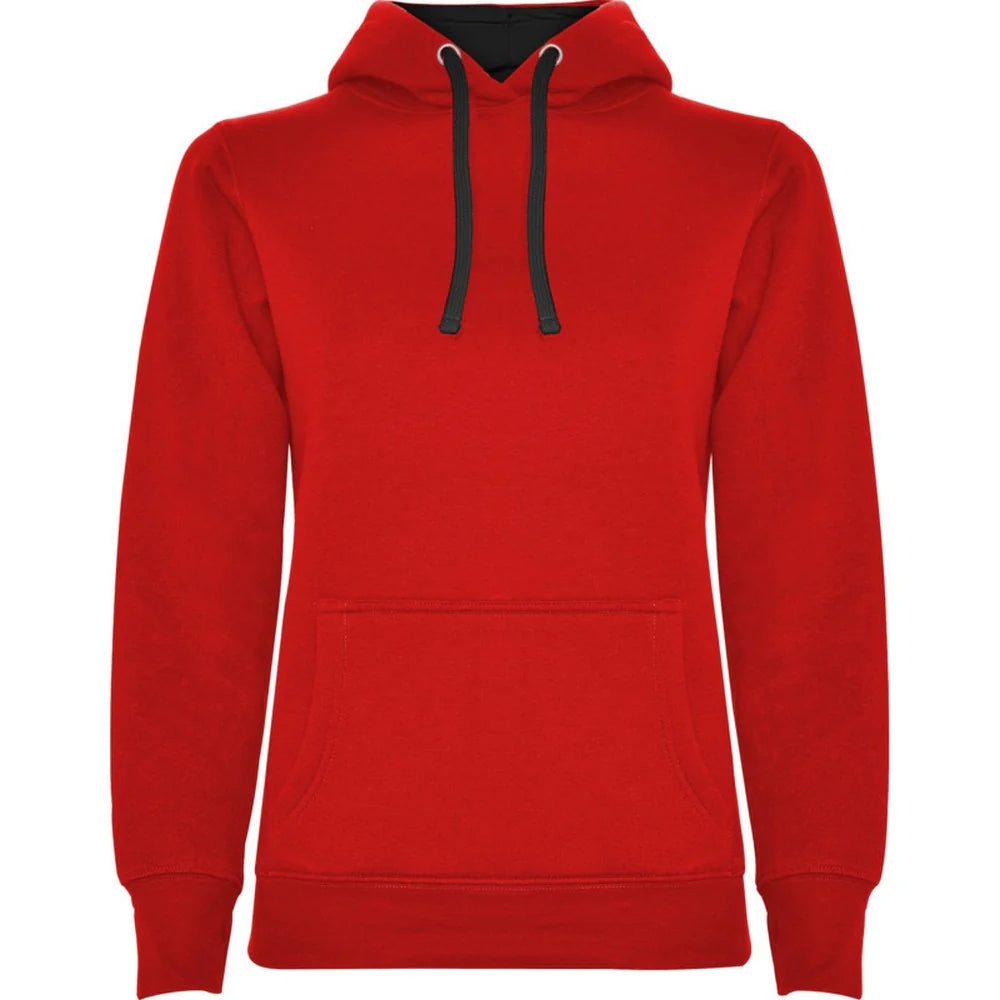 Red-Black - Front - Roly Womens-Ladies Urban Hooded Polycotton Sweatshirt