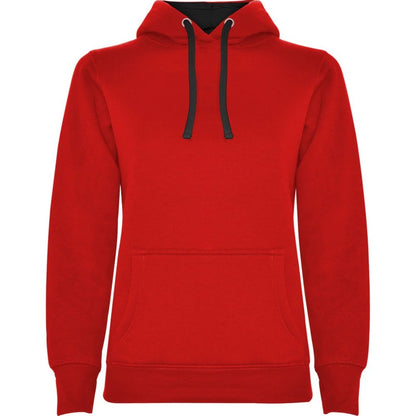 Red-Black - Front - Roly Womens-Ladies Urban Hooded Polycotton Sweatshirt